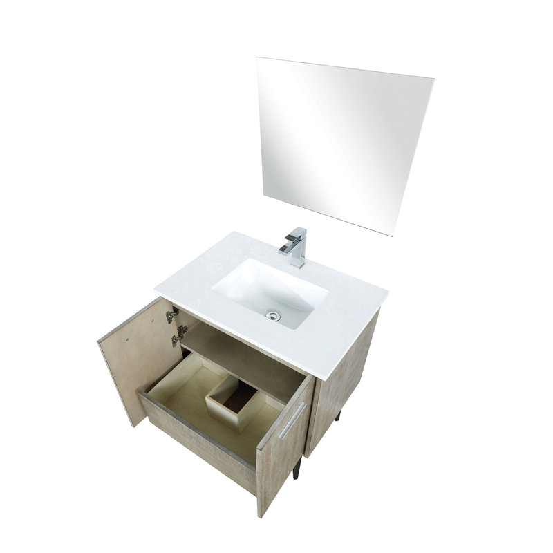 30 po W Meuble-lavabo de salle de bain rustique, comptoir en marbre, robinet, miroir - teinture et égratignure pour durer 19,78 pi