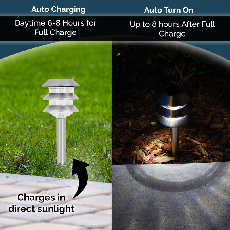 Stainless Steel Solar Powered LED Pathway Lights, 6 Pack