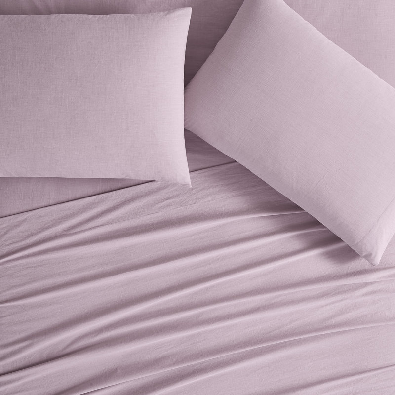 Frye Dusted Denim Cotton and Polyester Blend Sheet Set, Queen Sheet Set with 2 Pillowcases, Pink