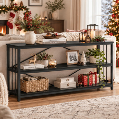 Table de 70 po avec console industrielle 70 po, tables d'entrée de style campagnard à 3 niveaux avec couloir derrière le canapé, table de canapé pour la maison et le salon