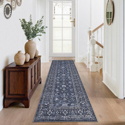 Tapis lavable rétro avec envers antidérapant en TPR, tapis oriental traditionnel, revêtement de sol pliable à poils courts et doux, tapis imprimé sans perte de poids pour le salon, la chambre à coucher et la chambre de bébé