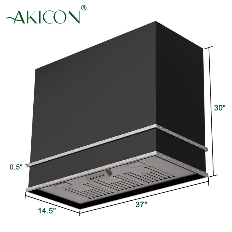 Akicon 36" Stainless Steel 600 CFM Ducted (Vented) Wall Mounted Required Range Hood, Black/Nickel