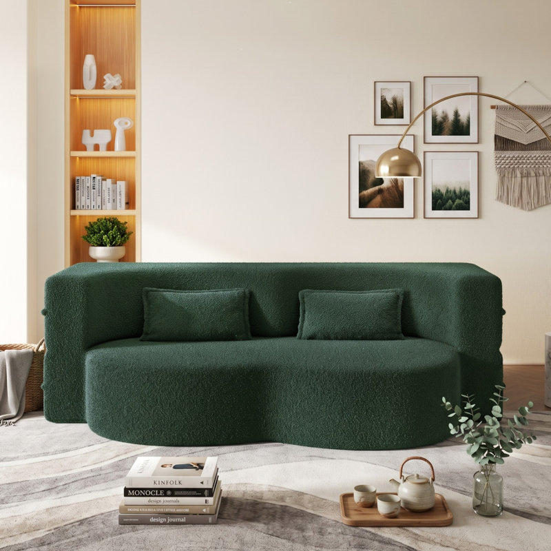 Canapé-lit pliant convertible en sherpa pour lit simple avec 2 coussins, Green