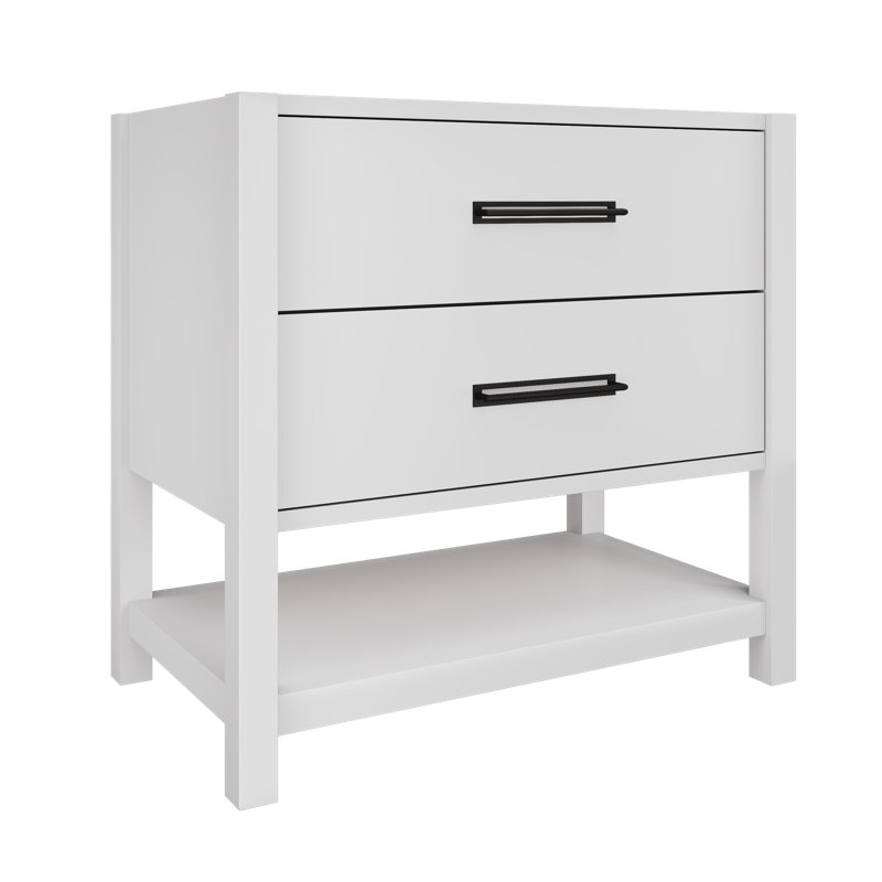 Kiawah Two-Drawer Single Bath Vanity, Strong White, Matte Black, 36"