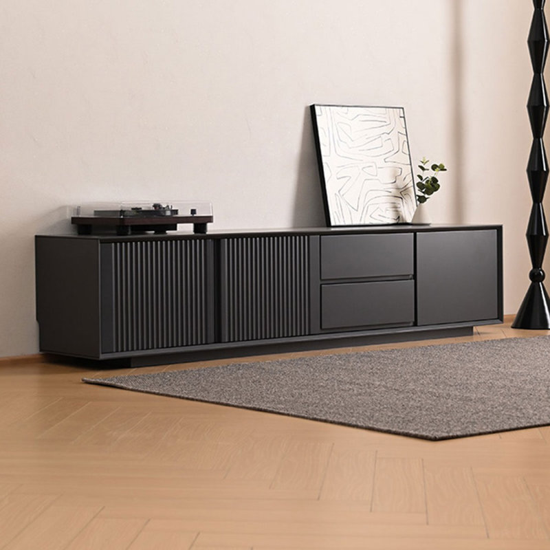 Meuble télé moderne en bois massif noir, H 17,72 po x L 78,74 po x l 15,75 po