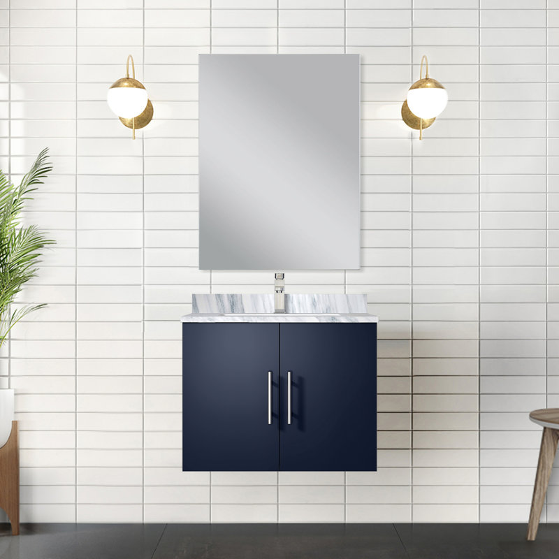 Meuble-lavabo simple, comptoir et miroir en marbre bleu marine, 24 po L 22 po x P 22 po, meuble-lavabo élégant avec couvercle à fermeture en douceur 18 et attrait tendance