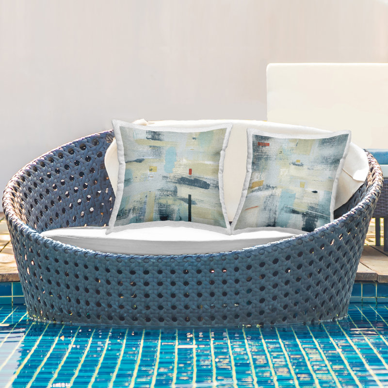 Abstract Blue and Beige Square Outdoor Throw Pillows Set