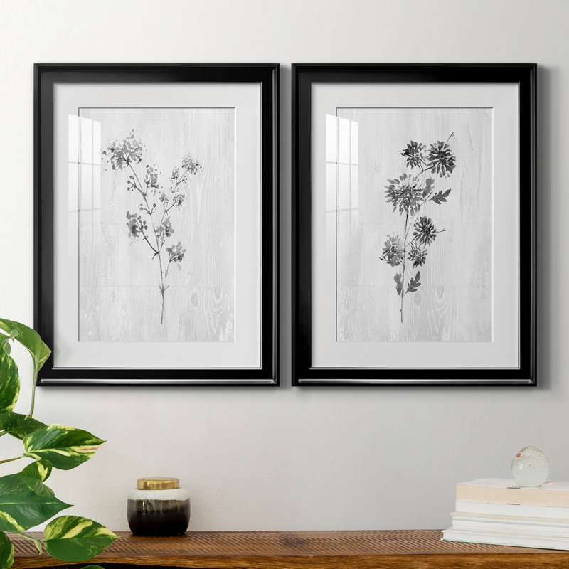 Neutral Meadow I - ensemble de 2 reproductions d'art, Papier encadré noir, Blanc, H 22,5 po x l 61 po x P 1,5 po
