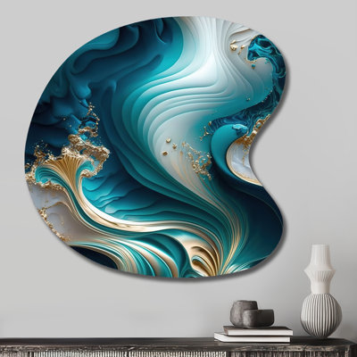 Abstract Geode Turquoise III - Abstract Marble Drop Shape Assymterical Metal Wall Art