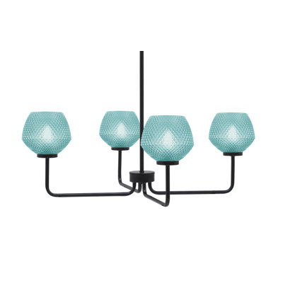 Amarmula 4 Light Chandelier, Matte Black Finish, 6" Turquoise Textured Glass