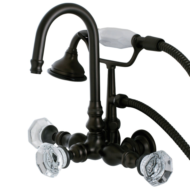 Kingston Brass Royale Three-Handle 2-Hole Tub Wall Mount Clawfoot Tub Faucet with Hand Shower, Oil Rubbed Bronze, Lever