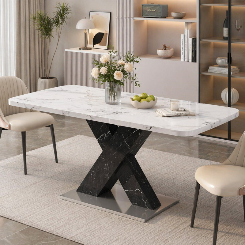 Table de salle à manger rectangulaire, extensible, White / Black