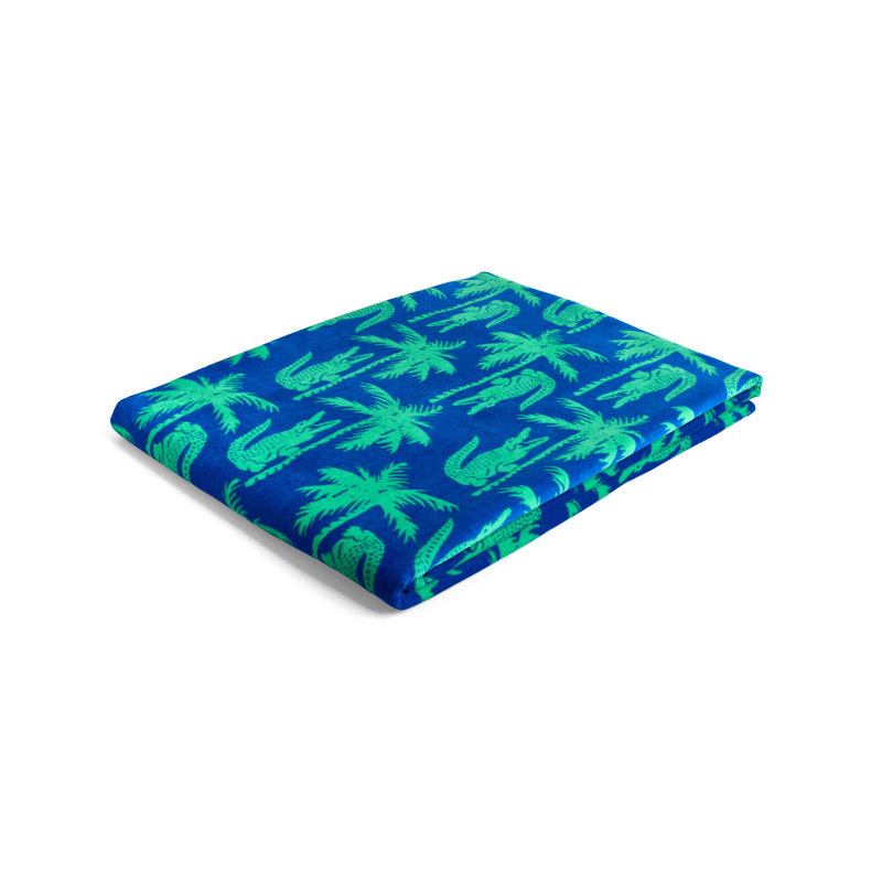 Lacoste Oversized Cotton Beach Towel 36x72, Allover Croc Palm Blue/Green