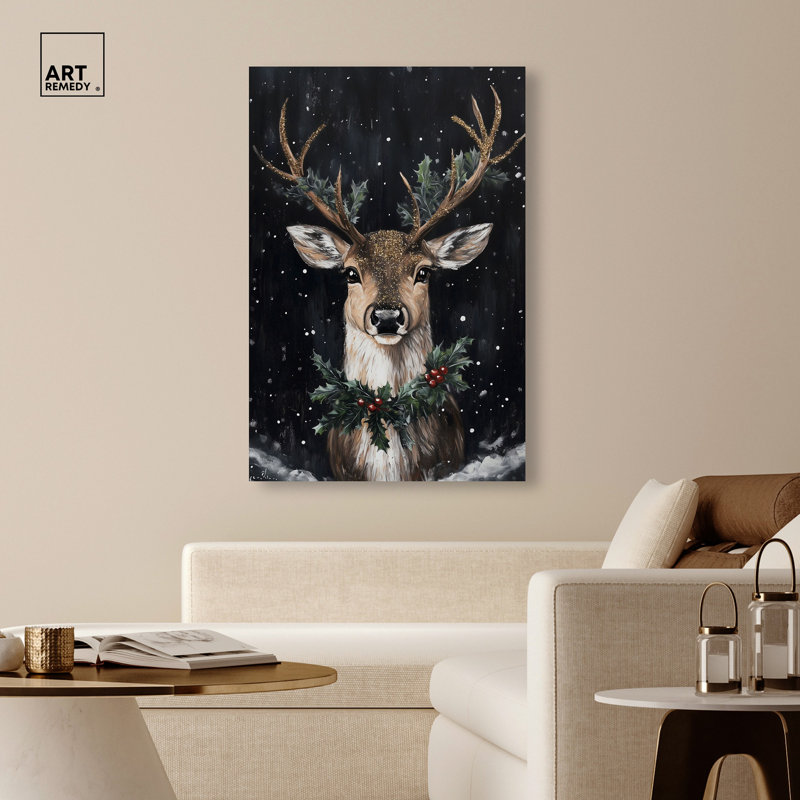«Deer in Snowfall», reproduction d'art sur toile par Art Remedy, galerie tendue, 36 x 54, H 54 po x l 36 po
