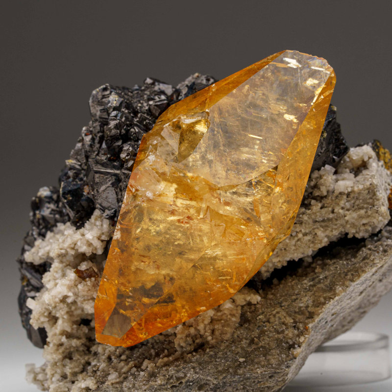 Golden Calcite With Sphalerite Crystal From Elmwood Mine, Tennessee