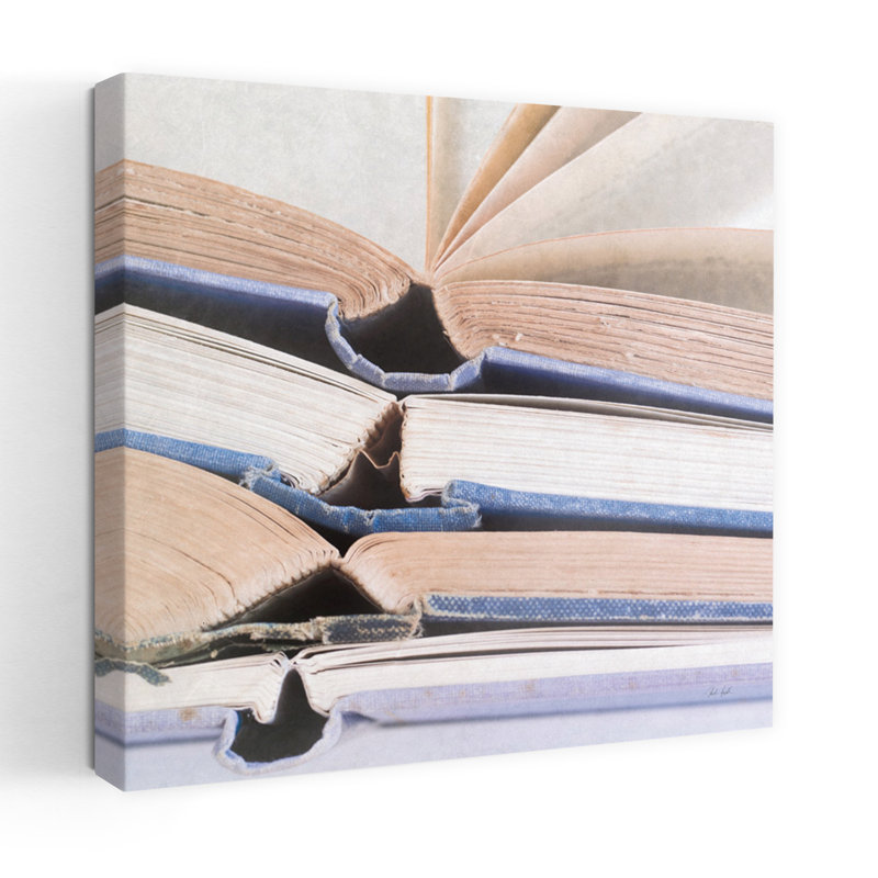 Art rétro bleu avec livres crème, H 18 po x l 18 po