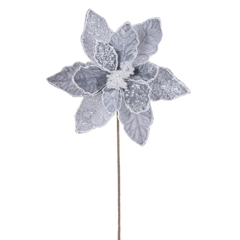 Poinsettia perlé argenté 17" 11" Flwr 2Bg, Silver
