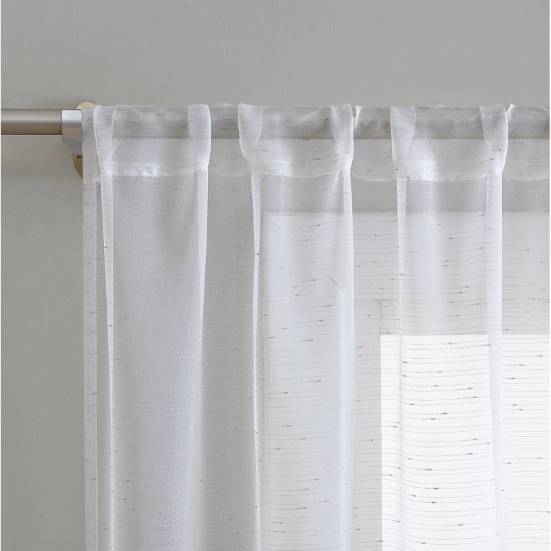 White Sheer Lace Detail Rod Pocket Curtain Panels, Set of 2