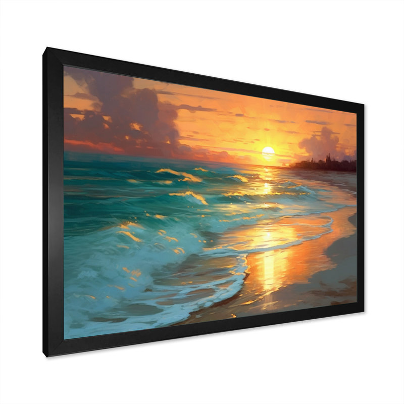 Sable et bleu mer des Caraïbes, H 16 po x l 32 po x P 1 po, Cadre photo noir