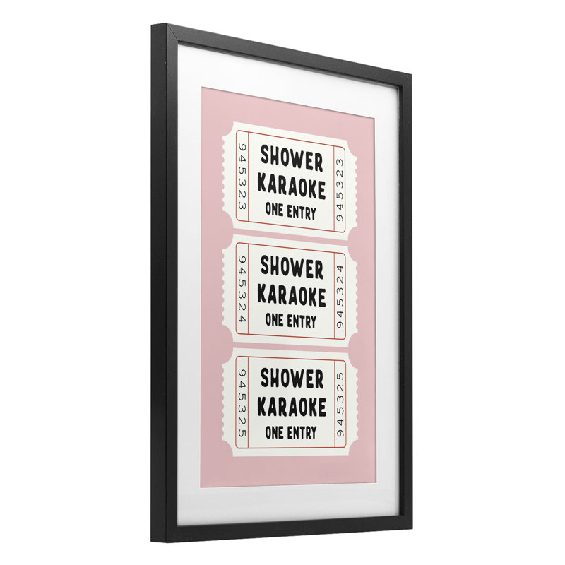 «Pink Shower Karaoke billets», reproduction encadrée sous verre, lettrée et doublée, H 20 po x l 14 po, Cadre noir minuit