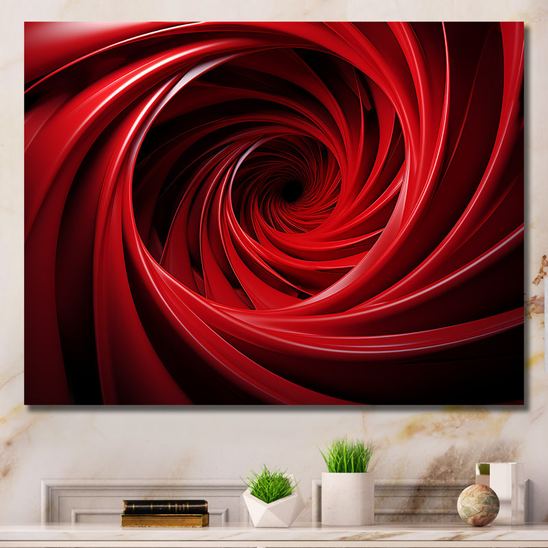 «Red and Black Abstract Spiral Dreamscape» - Art mural spirales abstraites, Toile tendue, H 16 po x l 32 po x P 1 po