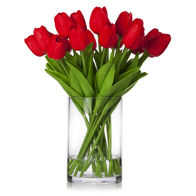 Silk Tulip Arrangement in Vase, Red
