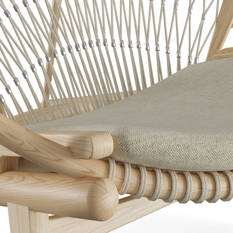 38" Wide Polyester Papasan Chair, Light Gray/Natural Ash