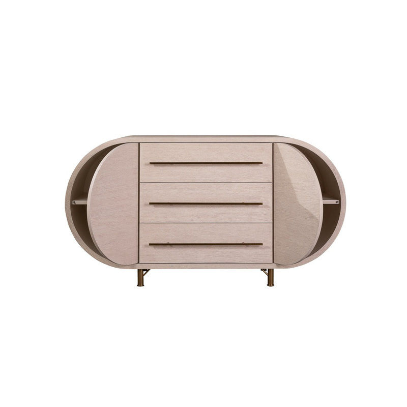 Mullinex 59'' W Solid Wood Sideboard, White Rustic Pine/Brass