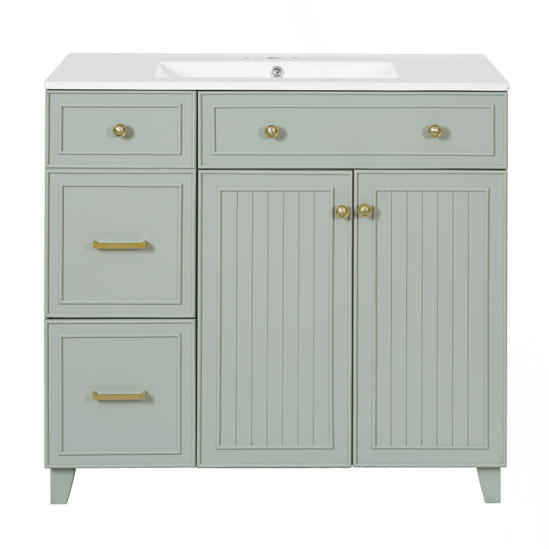 Meuble-lavabo moderne avec lavabo en céramique et rangement intelligent, Vert