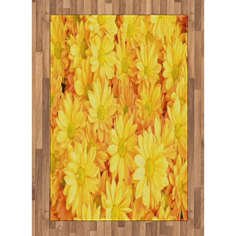 Tapis décoratif à longues fibres en fibre de polyester jaune à haute densité, Rectangle— 4 pi x 5 pi 8 po