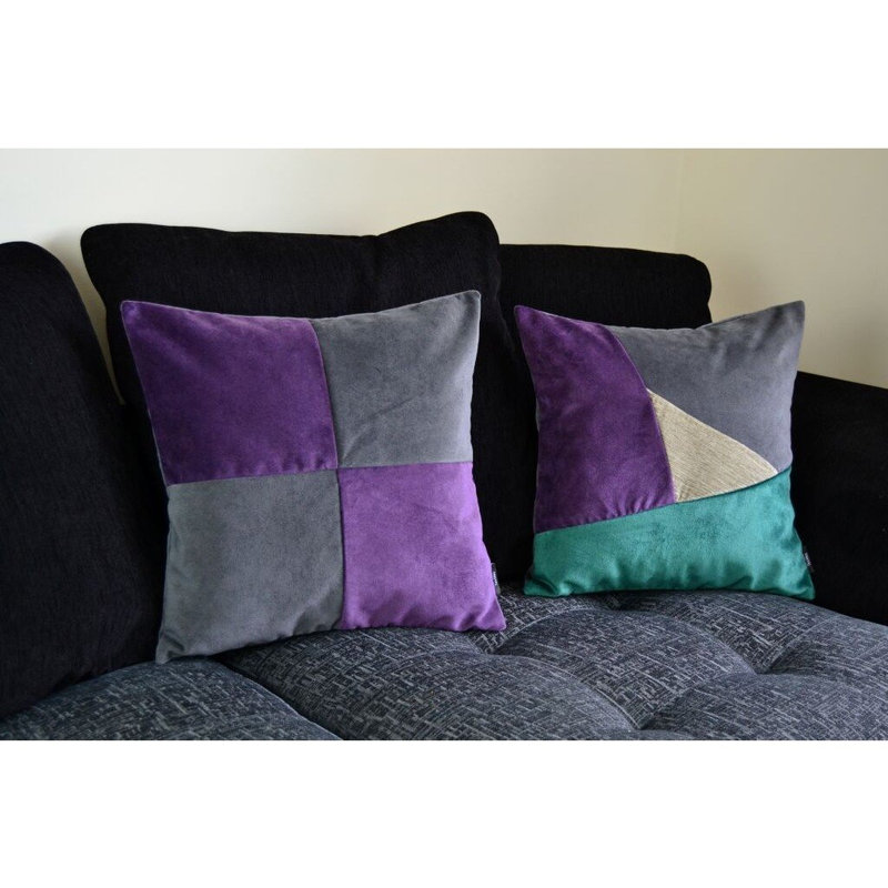 Skipper Patchwork Square Cushion, 43 x 43cm, Green/Violet/Grey