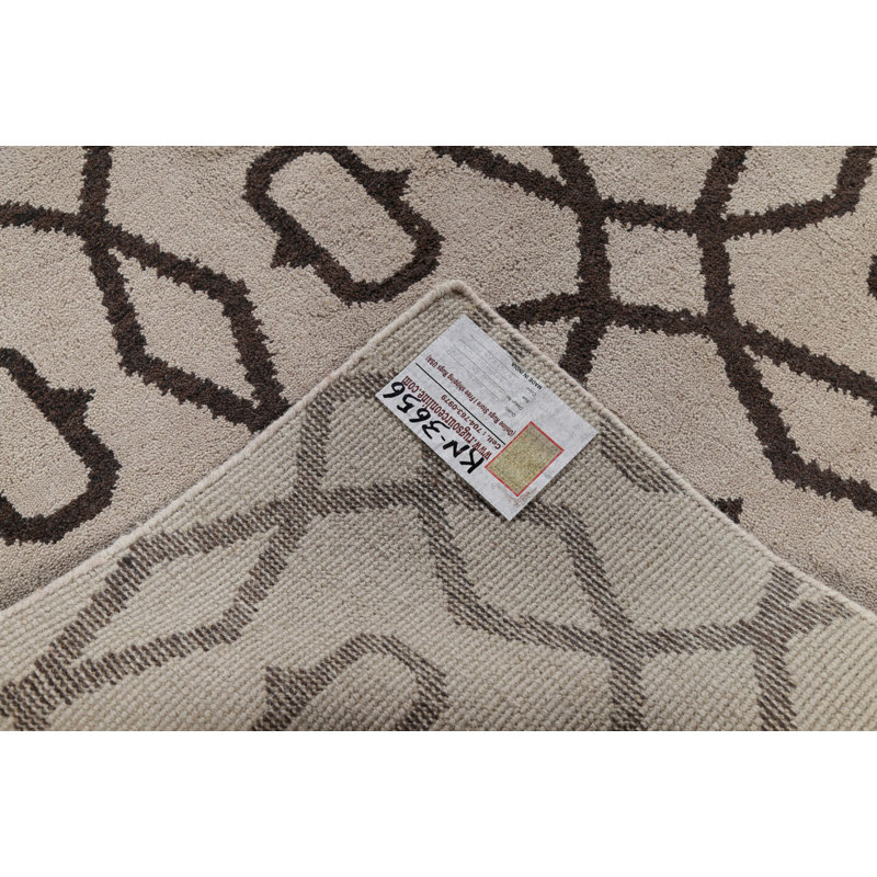 Tapis noué la beige 9 pi x 12 pi en laine à la main one-of-kind Senac