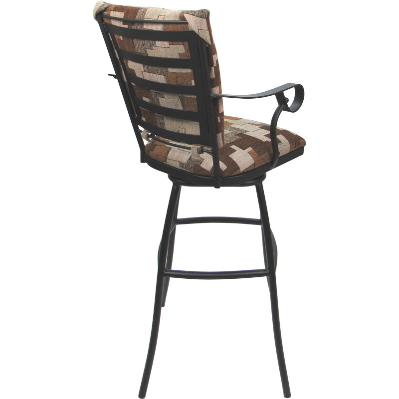 Tabouret d'extérieur d'extérieur très haut 34 po - Dossier rembourré avec accoudoirs, Gris, Brun