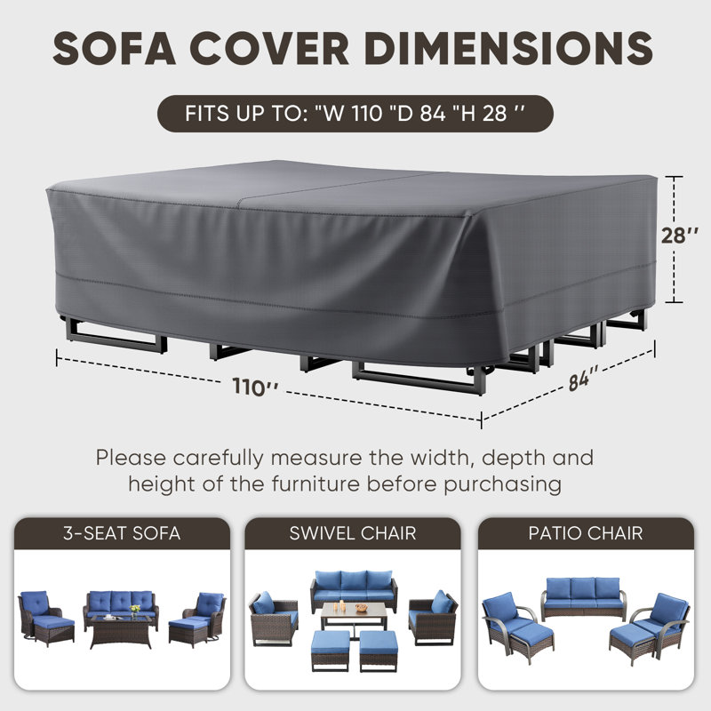 Carolina All-Weather Water Resistant Patio Sofa Cover With Breathable Fabric, 4 Adjustable Elastic Hem, 2 Click-Close Straps & Padded Handles – Windproof, UV Protected