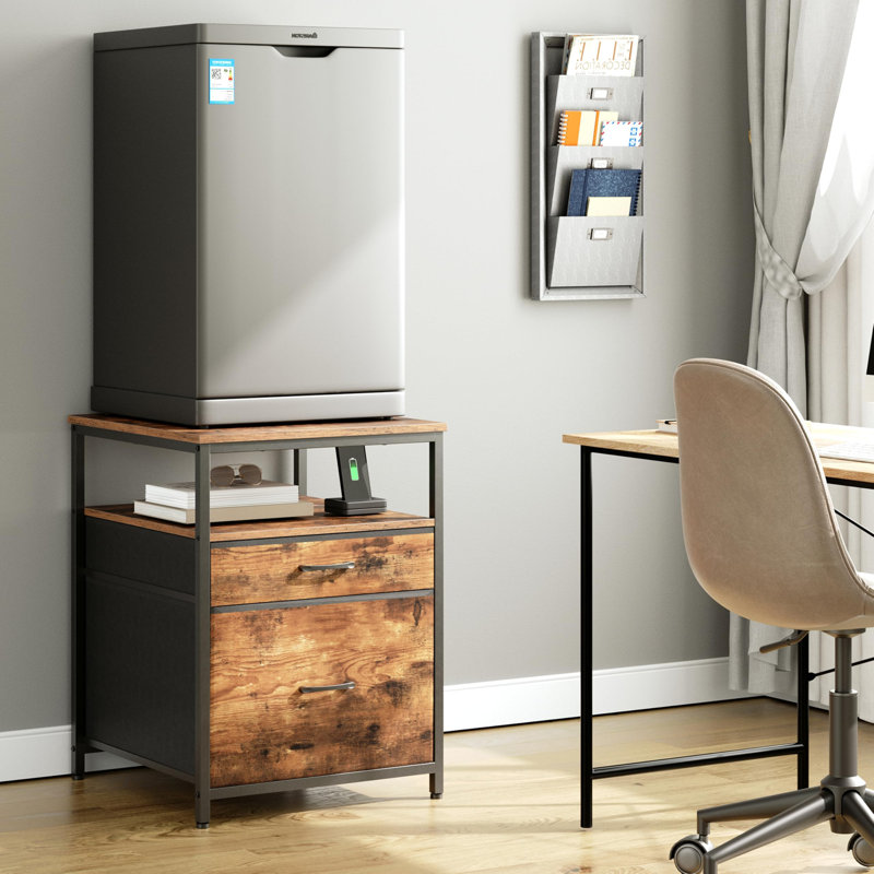 Mini Fridge Stand With 3 Storage, Mini Fridge Cabinet, Beverage Fridge Table, Rustic Brown