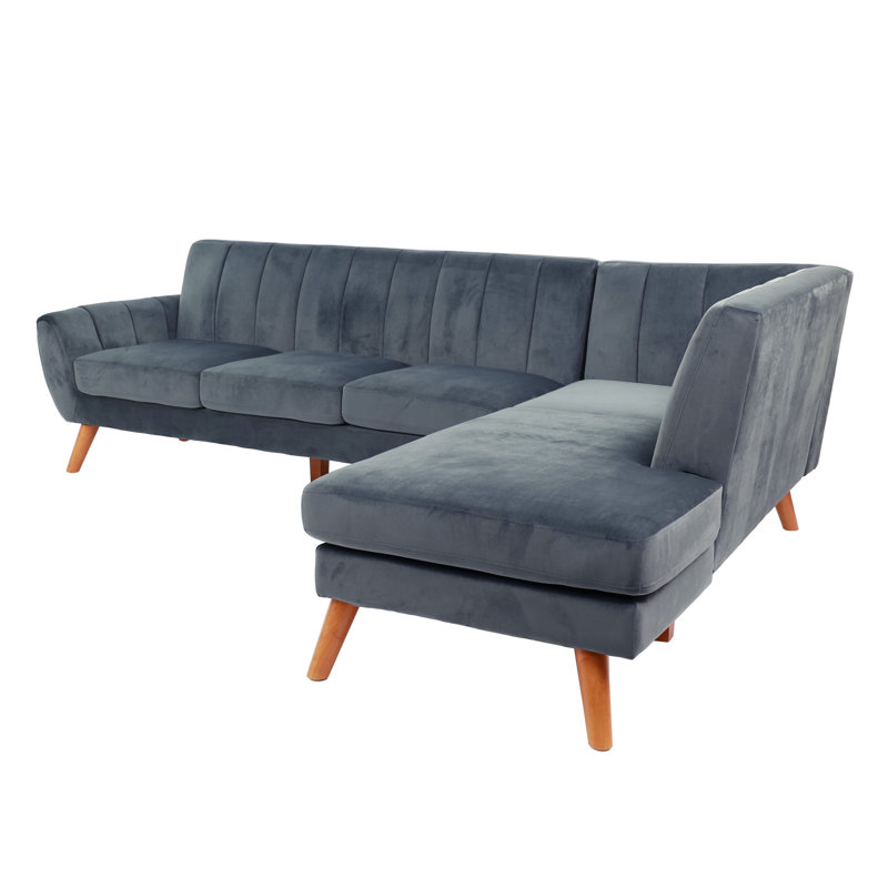 Velvet L-Shaped Sectional Right Hand Facing, Dark Gray Velvet