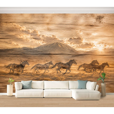 Wall Mural Peel and Stick Wallpaper Wild Horses Self-Adhesive Removable Contact Paper Wall Decor for Living Room Bedroom 100"H x 144"W
