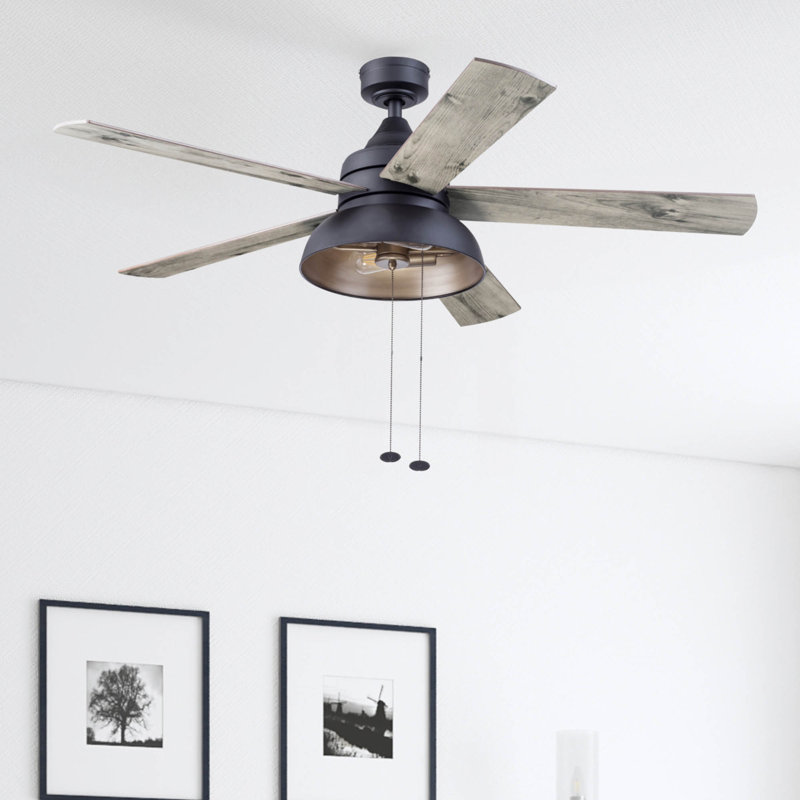 Ventilateur de plafond 52 po avec lumières Brightondale, Noir mat avec pales en chêne argenté