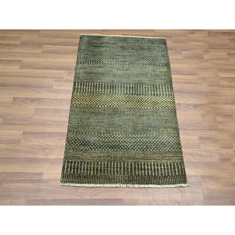 2 pi x 3 pi noir anthracite avec or, noué à la main, motif d'herbe moderne, échantillon, laine et soie, ton sur ton, luxuriant et moelleux, tapis, tapis oriental