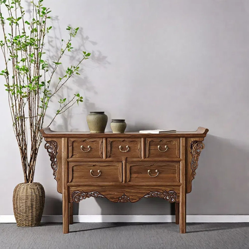 Solid Old Elm Wood Console Cabinet