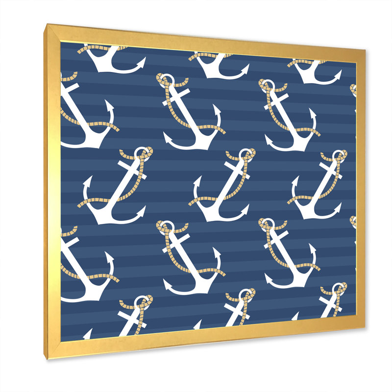 Motif d'ancres - peinture, H 16 po x l 16 po, Cadre photo doré