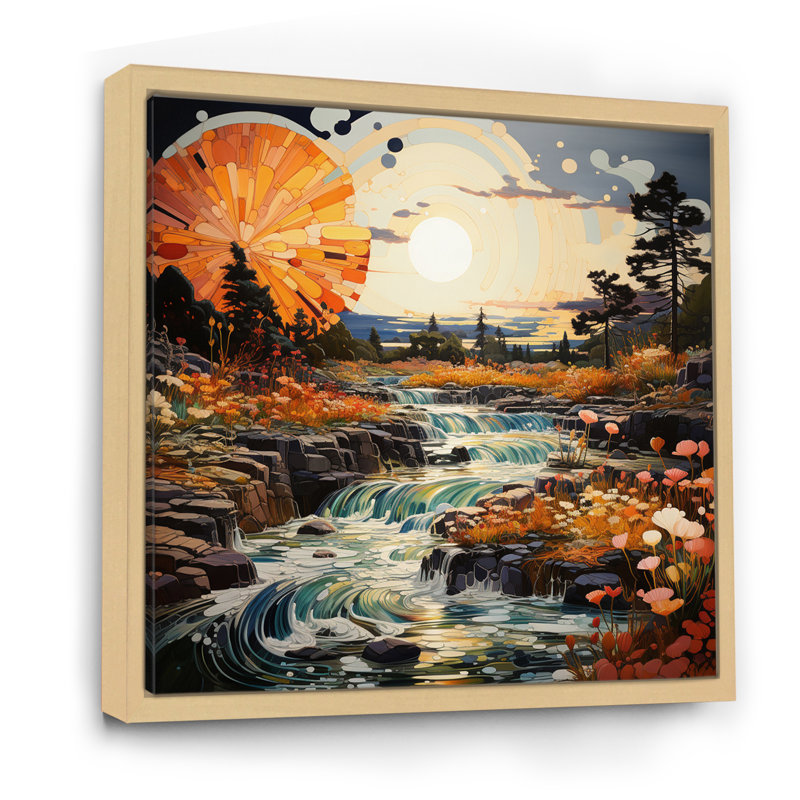 " Geyser Natures Fountain I ", 24" H x 24" W x 1" D, Natural Floater Framed