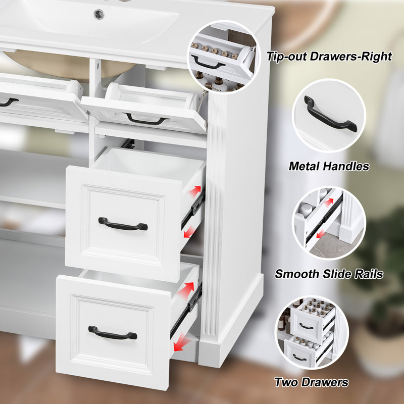 Meuble-lavabo moderne 36 "avec lavabo en céramique, Noir, Blanc