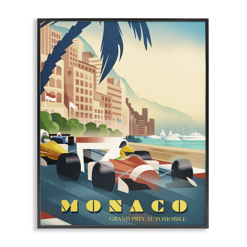 Estampe numérique du Grand Prix de Monaco, dessin de Martin Wickstrom, H 20 po x l 16 po, Giclée noire de minuit encadrée