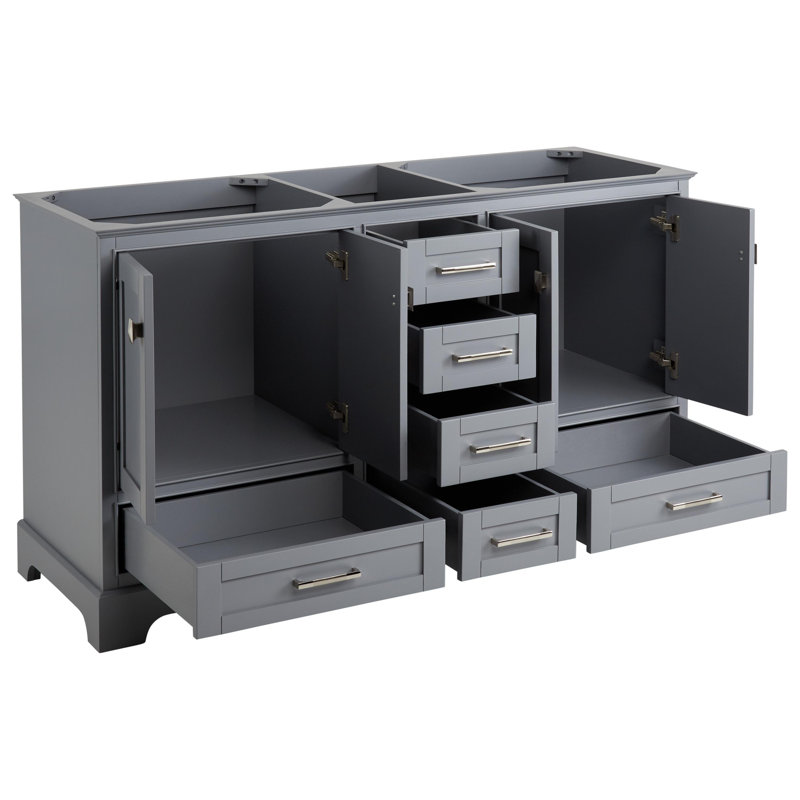 Quen 60" Freestanding Double Basin Vanity Set with Cabinet, Vanity Top, and Oval Undermount Sinks, Gray, Brushed Nickel