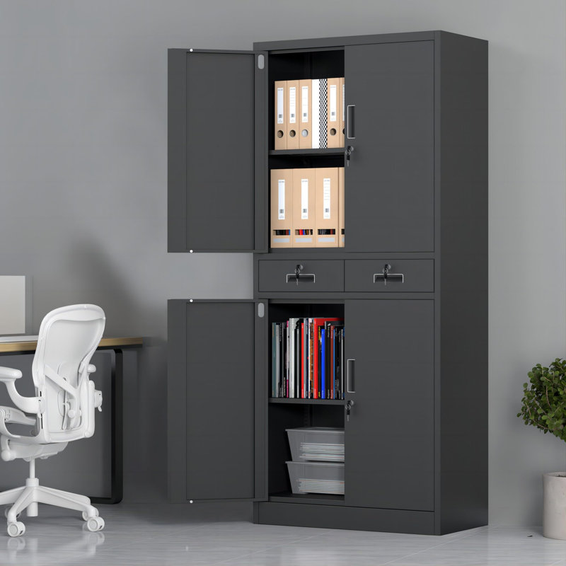 4 -Door 2 -Drawer Storage Cabinet, Black