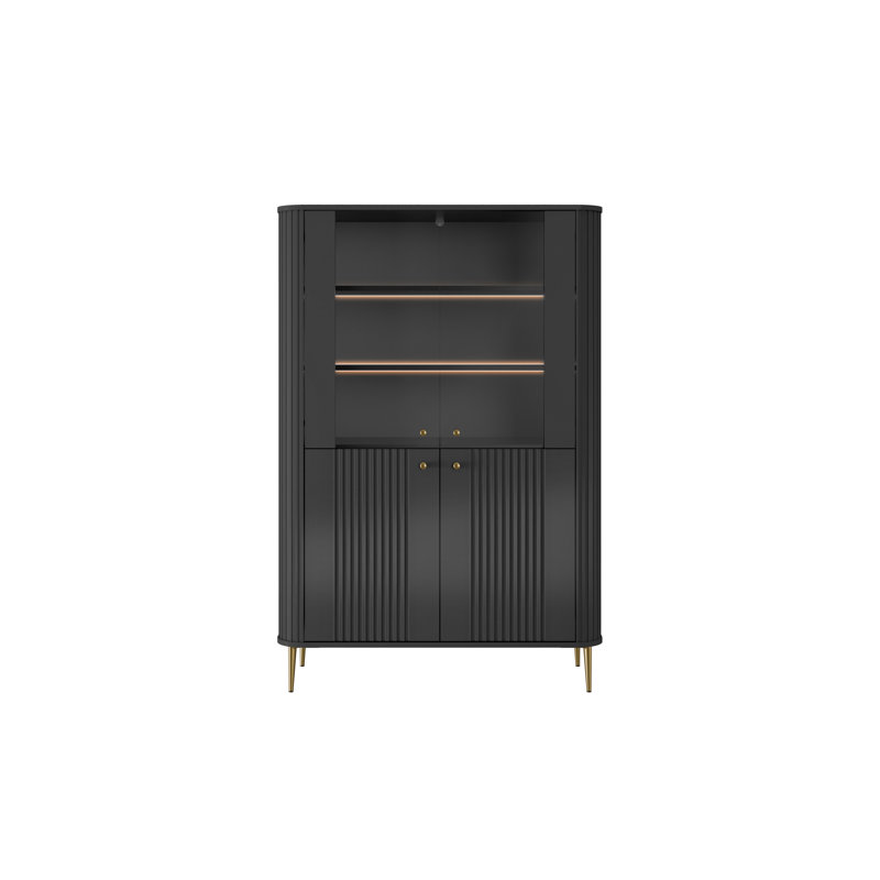 Glass 103 cm W Display Cabinet, Black/Gold