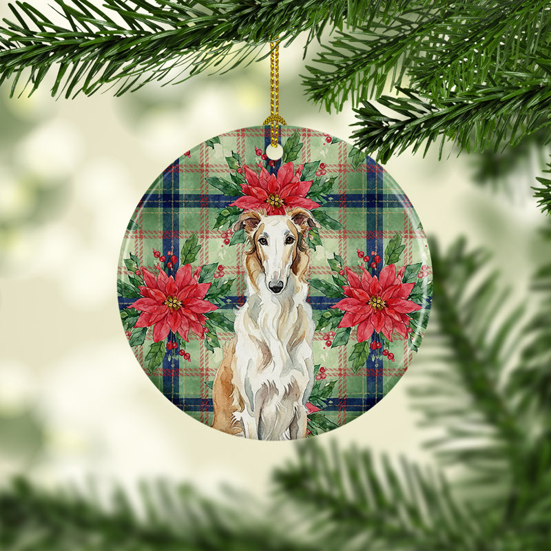 Ornement en céramique Borzoi PoinsettIas, Borzoi