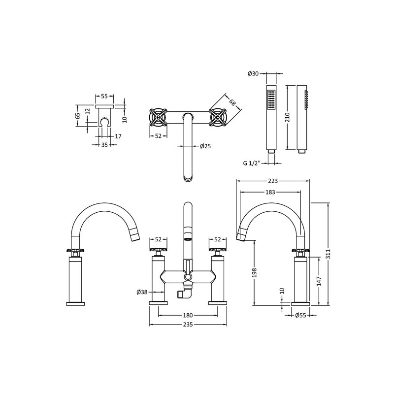Deck Bath Shower Mixer Bath Filler with Diverter