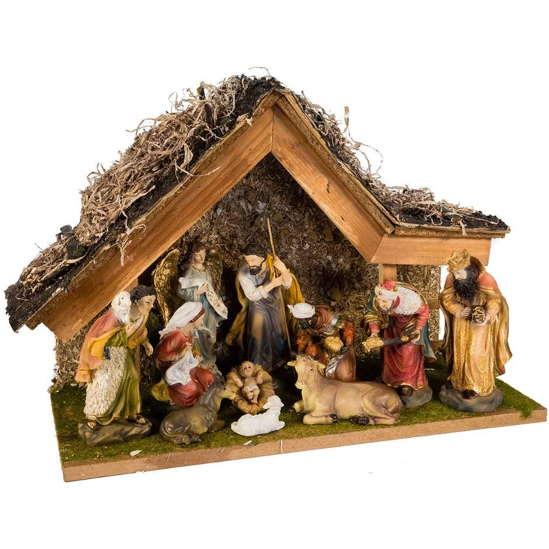 11-Piece Wood Nativity Set with Stable